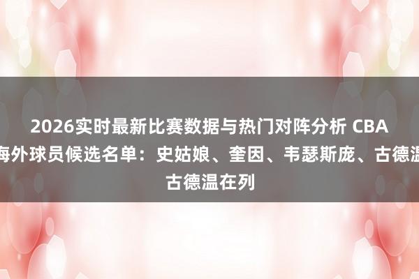 2026实时最新比赛数据与热门对阵分析 CBA最好海外球员候选名单:史姑娘、奎因、韦瑟斯庞、古德温在列