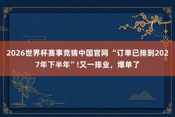 2026世界杯赛事竞猜中国官网 “订单已排到2027年下半年”!又一排业,爆单了